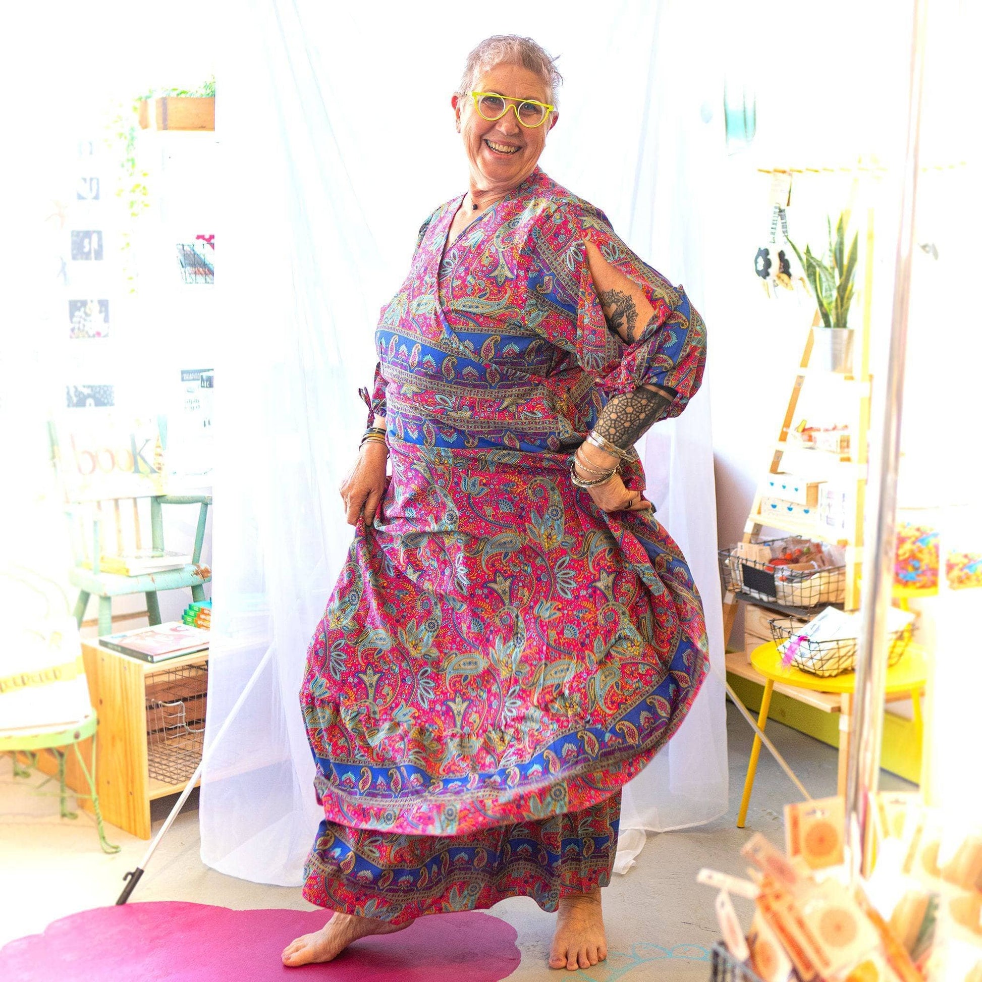 Zaria One-of-a-Kind Wrap Dress – Handmade from Reclaimed Sari Fabric - view 7