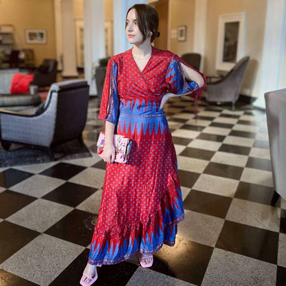 Zaria One-of-a-Kind Wrap Dress – Handmade from Reclaimed Sari Fabric - view 9