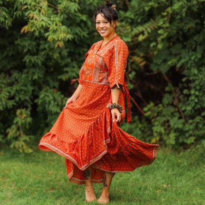 Zaria One-of-a-Kind Wrap Dress – Handmade from Reclaimed Sari Fabric - view 11